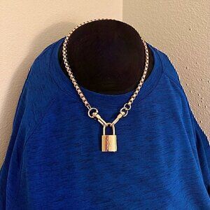 New LV Louis Vuitton Gold-Tone Lock with 18" Box Link Chain Necklace